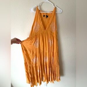 Lulu's Orange V-Neck Embroidered Maxi Dress